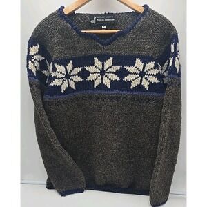 Vtg Alpaca Connections‎ Wool Sweater Grey Christmas Snowflake Made In Ecuador
